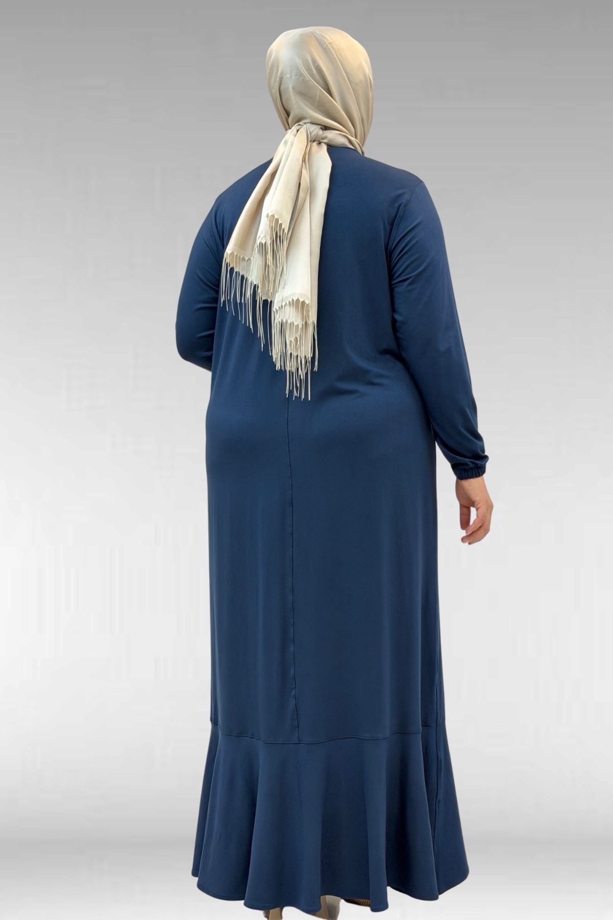 62006 Büyük Beden Önü Çıma Detaylı Penye Elbise - Petrol