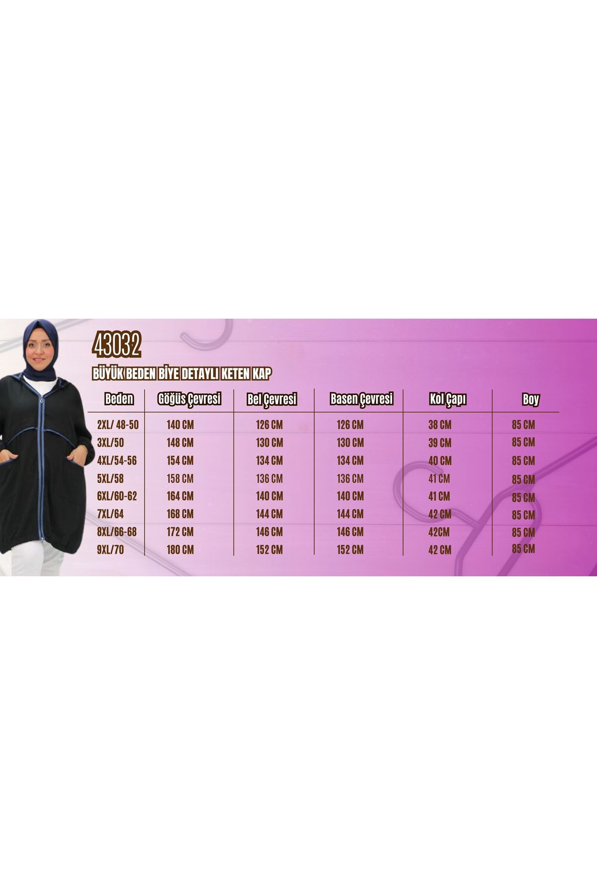 43032 Büyük Beden Biye Detaylı  Keten Kap - Vizon