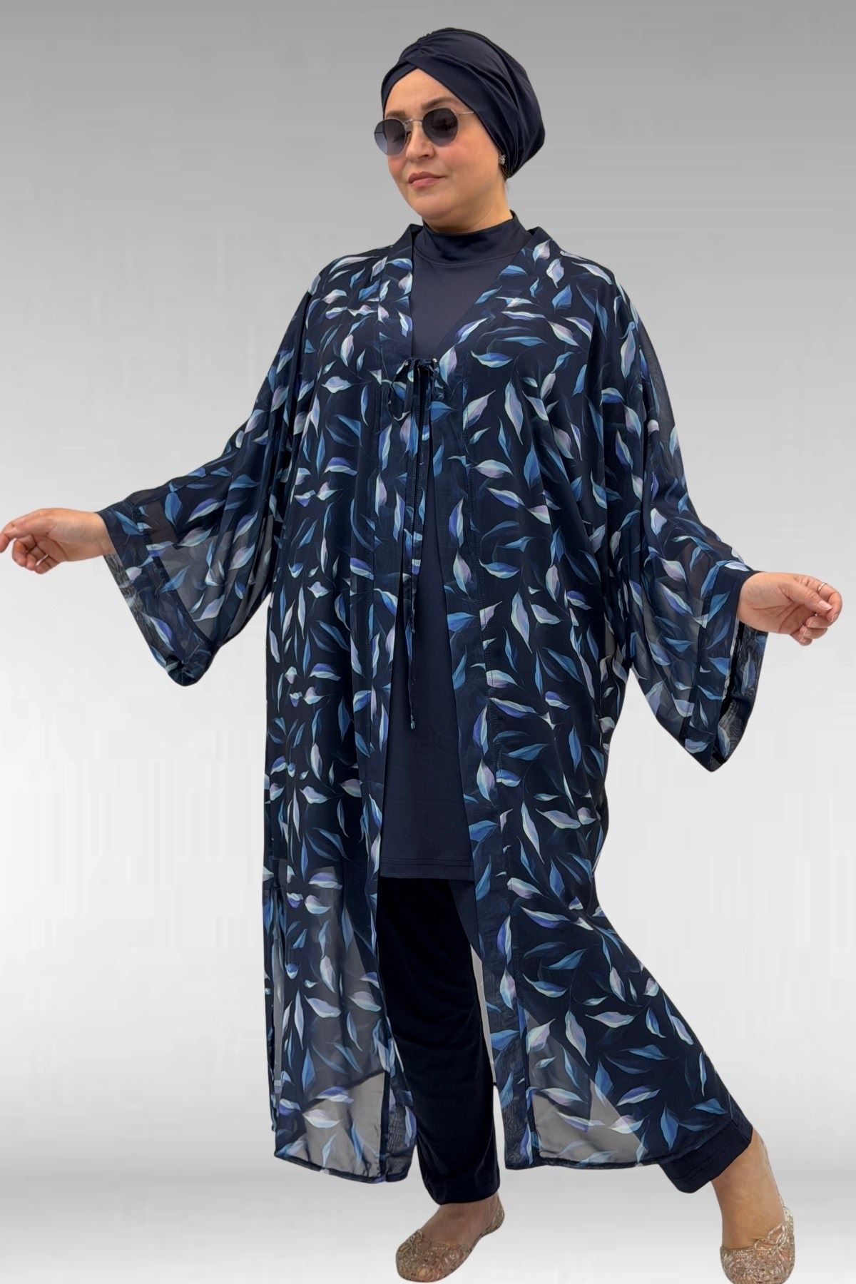 1735 Büyük Beden Garni Detaylı Pareo - Laci Yaprak Desenli-Laci