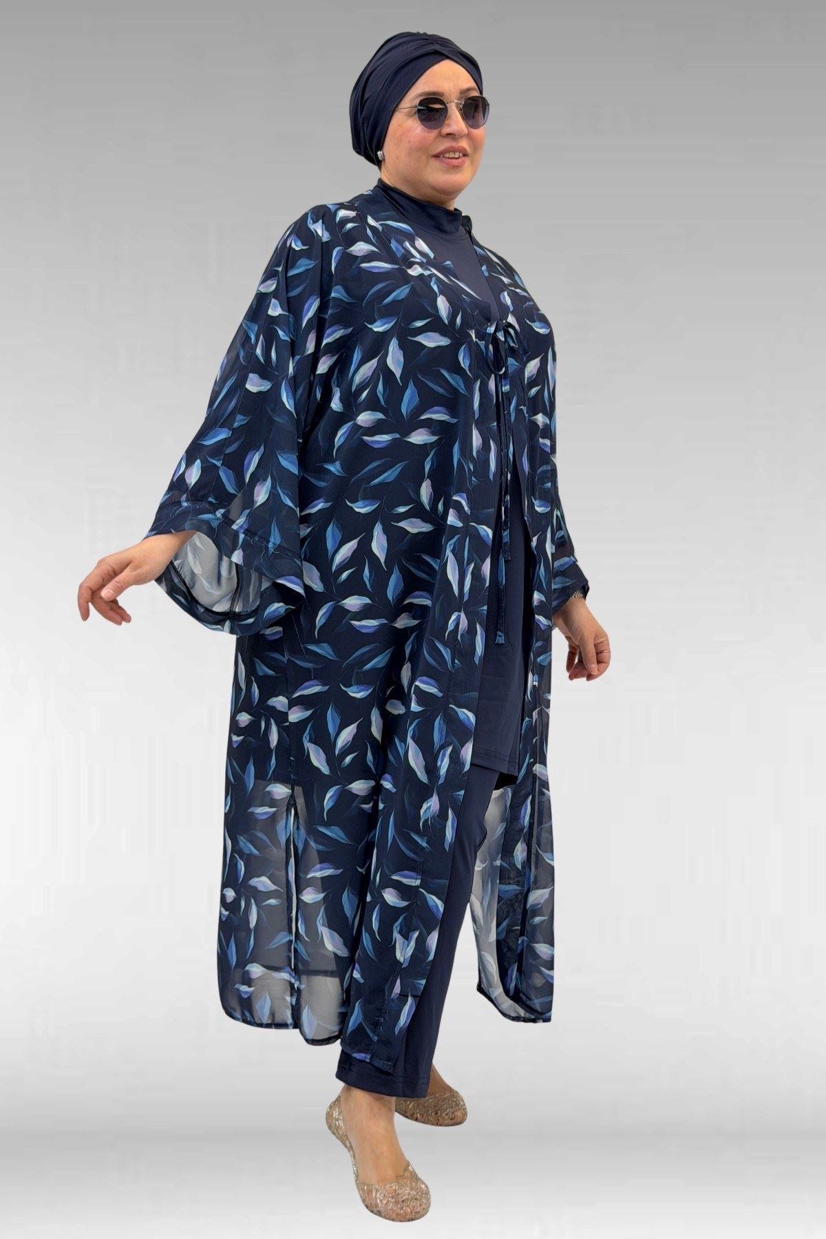 1735 Büyük Beden Garni Detaylı Pareo - Laci Yaprak Desenli-Laci