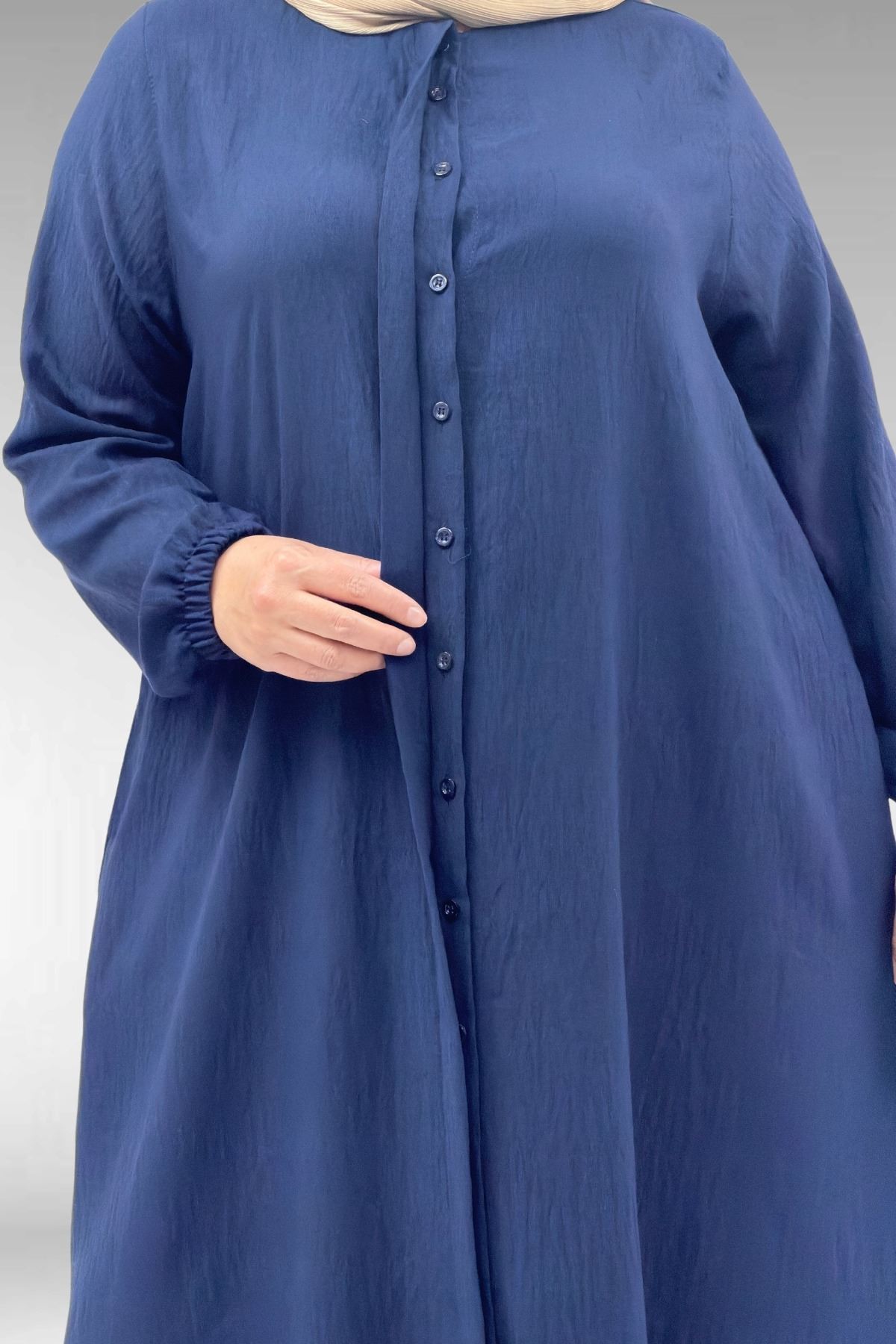 66005 Büyük Beden Patlı Pat Üzerinde Taş Detaylı Ferace - Lacivert