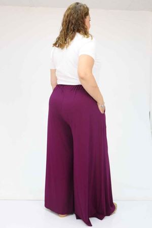 49003 Büyük Beden Beli Lastikli Penye Etek Pantolon - Mürdüm