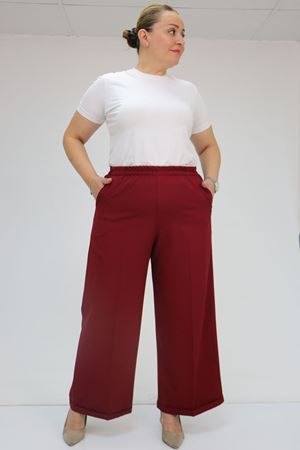 59008 Büyük Beden Beli Lastikli Duble Paça Pantolon - Bordo