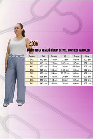 59007 Büyük Beden Kemeri Ribana Detaylı Xons Kot Pantolon - Mavi