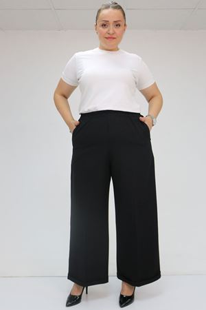 59008 Büyük Beden Beli Lastikli Duble Paça Pantolon - Siyah