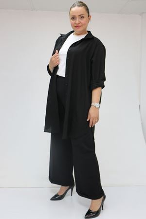 59008 Büyük Beden Beli Lastikli Duble Paça Pantolon - Siyah