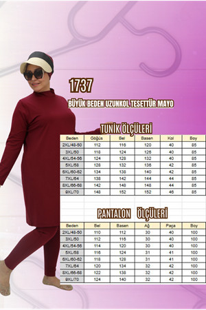 1737 Büyük Beden Uzunkol Tesettür Mayo - Siyah