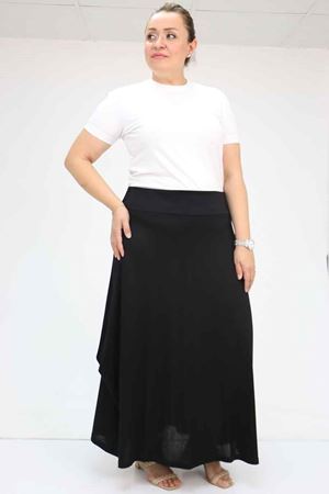 55001 Büyük Beden Yanı Düğmeli Penye Etek - Siyah