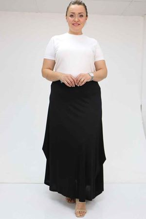 55001 Büyük Beden Yanı Düğmeli Penye Etek - Siyah