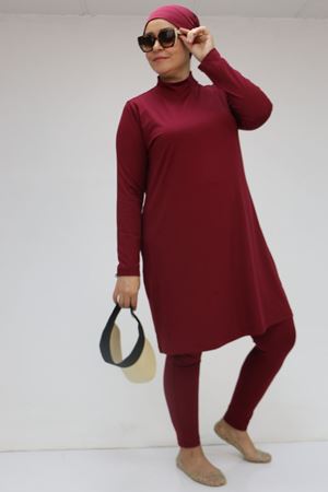 1737 Büyük Beden Uzunkol Tesettür Mayo - Bordo