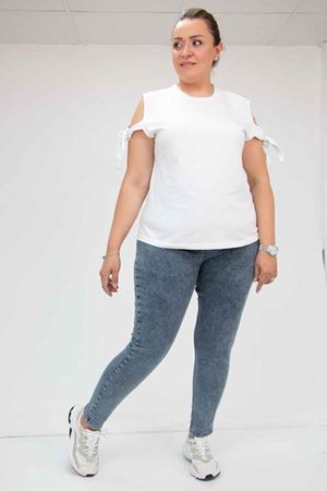 9184-11 Büyük Beden Beli Lastikli Dar Paça Uzun Kot Pantolon - Kar Yıkama Lacivert