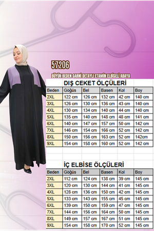 57206 Büyük Beden Garni Detaylı Etamin Elbiseli Abaya - Siyah-Vizon