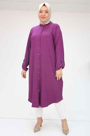 D-48022 Büyük Beden Bürümcük Gömlek - Mürdüm