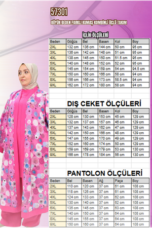 57301 Büyük Beden Farklı Kumaş Kombinli Üçlü Takım - Beneton