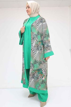 57301 Büyük Beden Farklı Kumaş Kombinli Üçlü Takım - Beneton