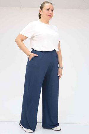 39012 Büyük Beden Bolpaça Bürümcük Pantolon - Lacivert