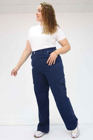 49031 Büyük Beden Yan Cepli Kot Pantolon - Lacivert