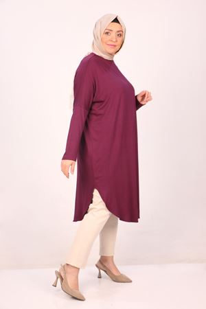 38110  Büyük Beden Düşük Kol Penye Tunik - Mor