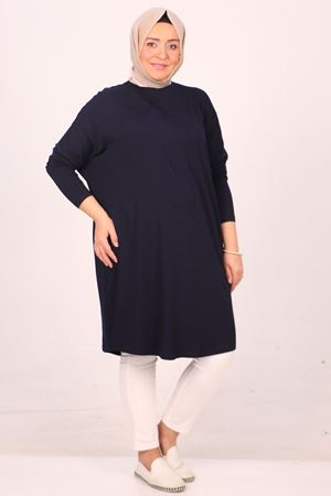 28092 Büyük Beden Düşük Kol Penye Tunik - Lacivert