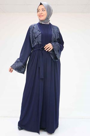 57203 Büyük Beden Sandy-Pul Payet Yelek-Elbise - Lacivert