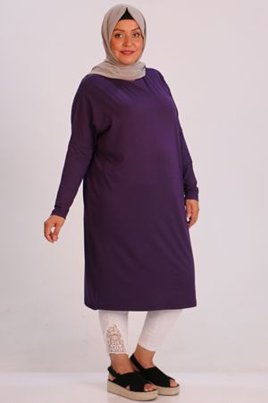 28092 Büyük Beden Düşük Kol Penye Tunik - Mor