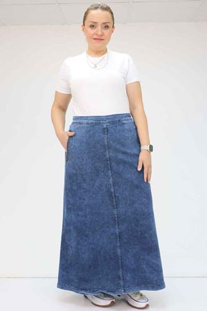 D-45011-1  Büyük Beden Fermuarlı Kot Etek - Mavi