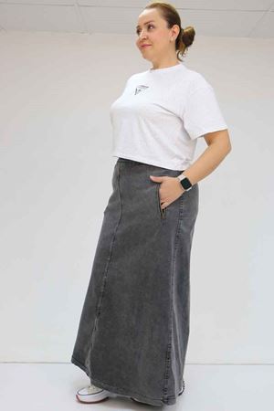 45011 Büyük Beden Fermuarlı Kot Etek - Antrasit