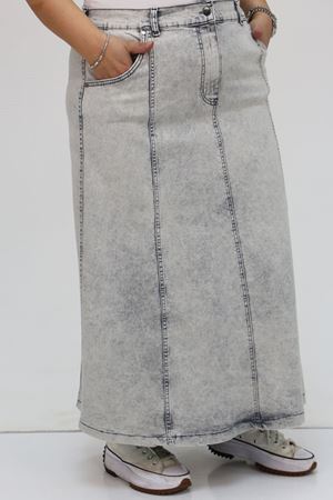 D-45007 Büyük Beden Parçalı Taş Detaylı Kot Etek - Gri