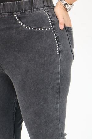9201 Büyük Beden Beli Lastikli İnci Taş Detaylı Kot Pantolon - Siyah