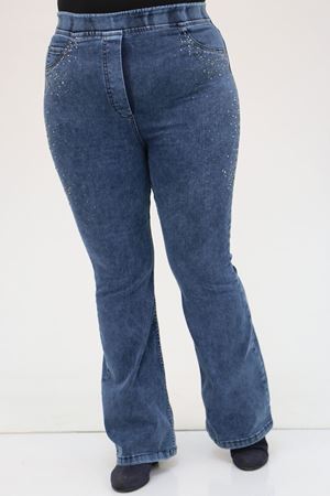 9202 Büyük Beden Beli Lastikli Taş Detaylı Kot Pantolon - Lacivert