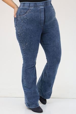 9202 Büyük Beden Beli Lastikli Taş Detaylı Kot Pantolon - Lacivert