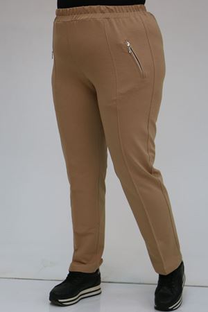 49514 Büyük Beden İki İplik Cepleri Fermuarlı Çimalı Eşofman Altı - Bej