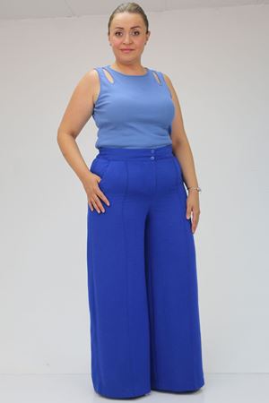 F-49012 Büyük Beden Çimalı Keten Airobin  Pantalon -Saks