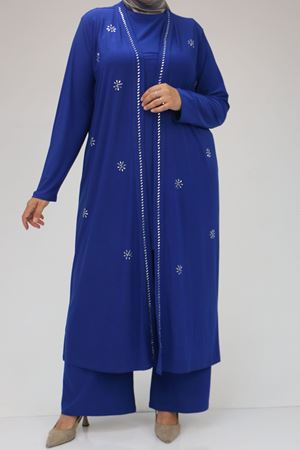 47304 Büyük Beden Taş Baskılı Sandy  Takım  - Saks