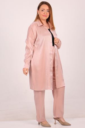 F-49002 Büyük Beden Beli Lastikli Dar Paça Star Pantolon-Bürümcük Pudra