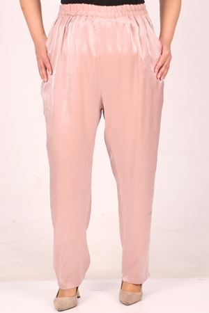 F-49002 Büyük Beden Beli Lastikli Dar Paça Star Pantolon-Bürümcük Pudra