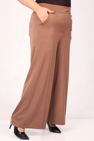 39037 Büyük Beden Aspen Beli Lastikli Pantolon - Vizon