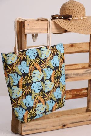 101 Plaj Çantası - Turkuaz Yapraklı