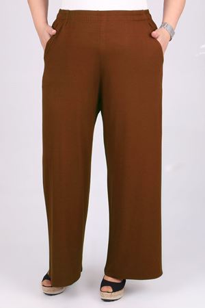 D-39000 Büyük Beden Yüksek Beli Lastikli Penye Defolu Pantolon -Kahverengi