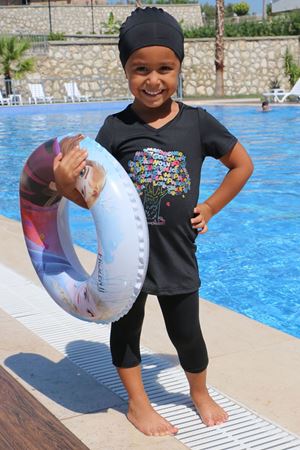1708-1  Ağaç Baskılı Çocuk Havuz Mayosu - Siyah-Siyah