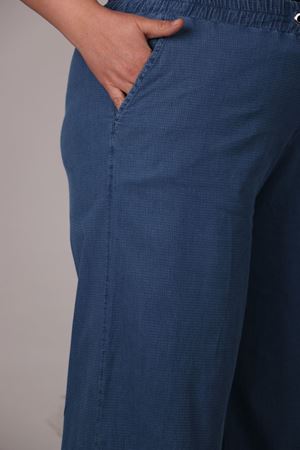 29000-1 Büyük Beden Piti Kareli Bol Paça Kot Pantolon - Mavi