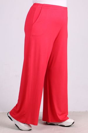 39000 Büyük Beden Yüksek Beli Lastikli Penye Pantolon  - Kırmızı