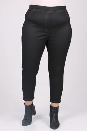 9121-3 Büyük Beden Mat Deri Görünümlü Dar Paça Kot Pantolon - Siyah