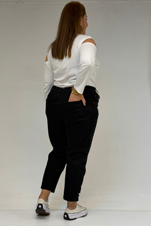 59045 Büyük Beden Paçası Taş Detaylı Boyfriend Kot Pantolon - Siyah