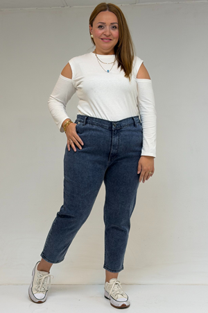 9125-6 Büyük Beden Boy Friend Kot Pantolon -Lacivert