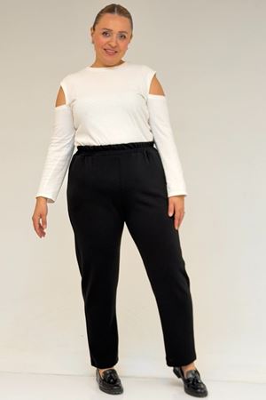 59043 Büyük Beden Yüksek Bel Lastikli Çelik Pantolon - Siyah