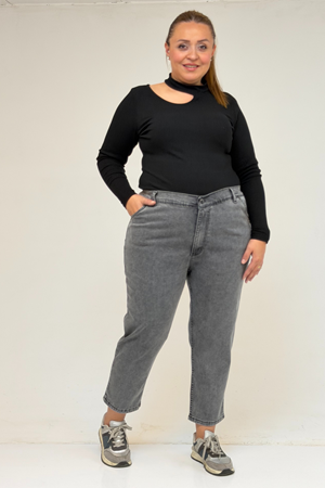 9125-6 Büyük Beden Boy Friend Kot Pantolon - Kar Yıkama Antrasit