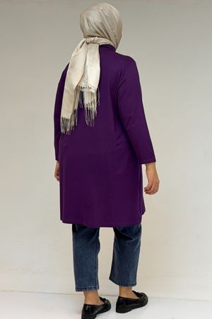 58175 Büyük Beden Boğazlı Yaka Basic Penye Tunik - Mor