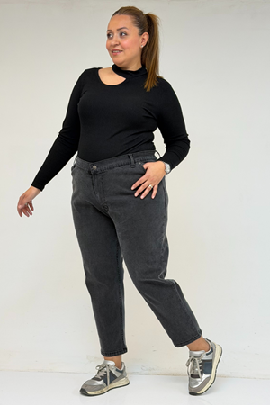 9125-6 Büyük Beden Boy Friend Kot Pantolon -Kar Yıkama Siyah