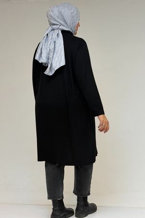 58175 Büyük Beden Boğazlı Yaka Basic Penye Tunik - Siyah